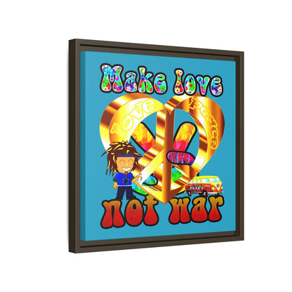 love peace - framed canvas art (turquoise)
