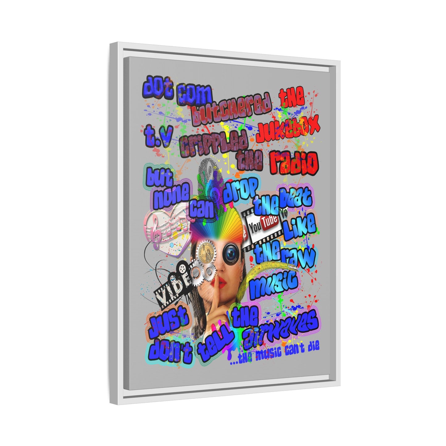 drop the beat - framed canvas art (light grey)
