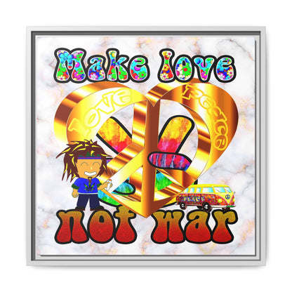 love peace - framed canvas art (white marble)