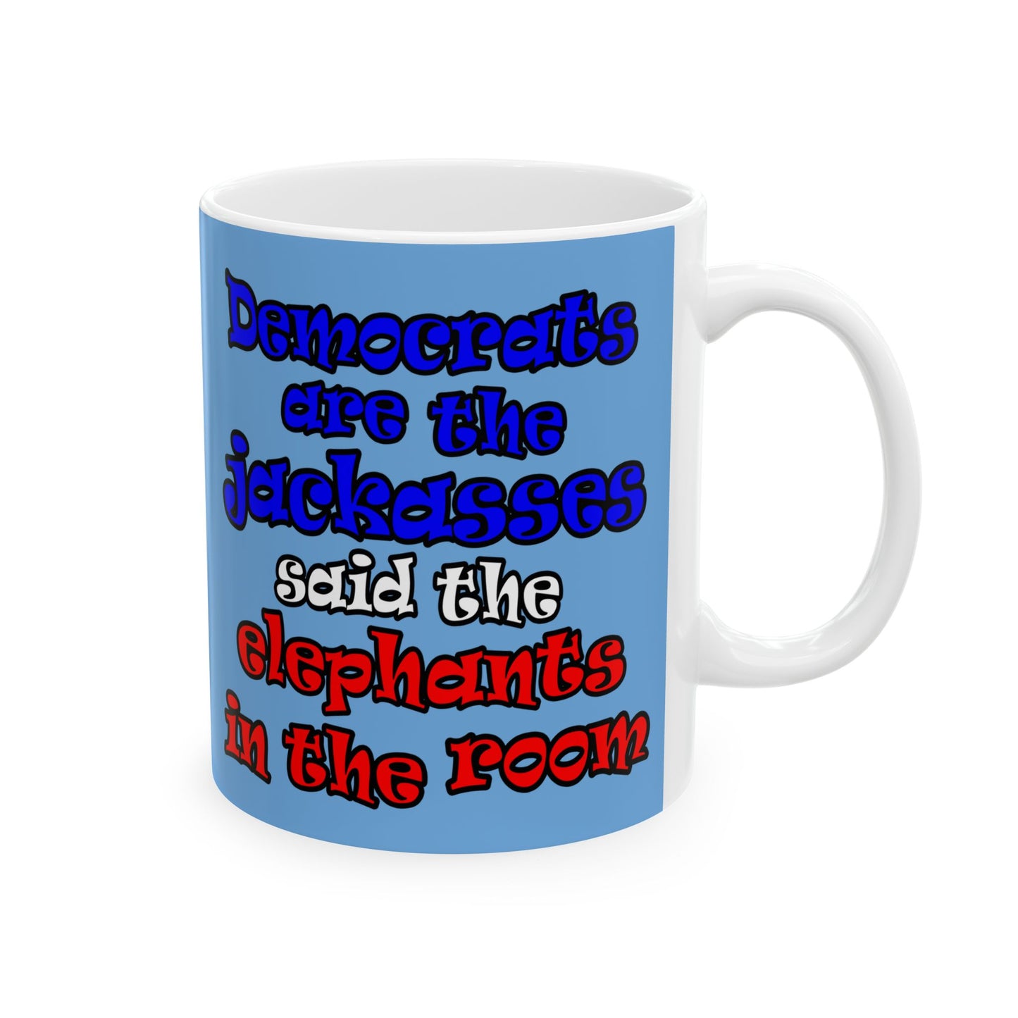 donkeys and elephants - White Mug (light blue)