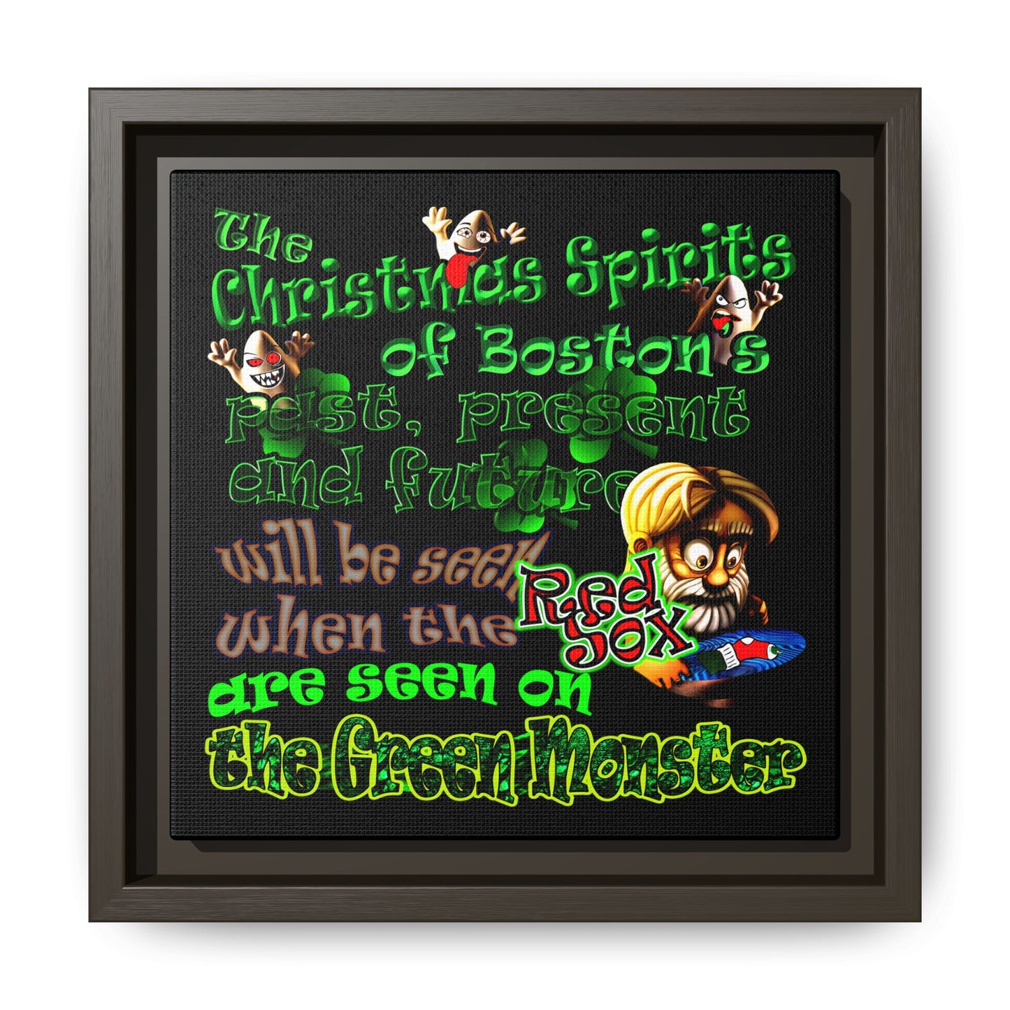 christmas spirits of boston - framed canvas art (black)