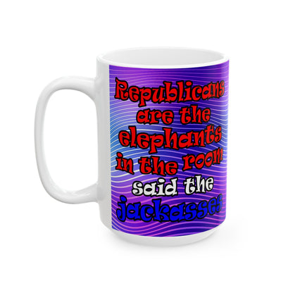 donkeys and elephants - White Mug (purple wave)