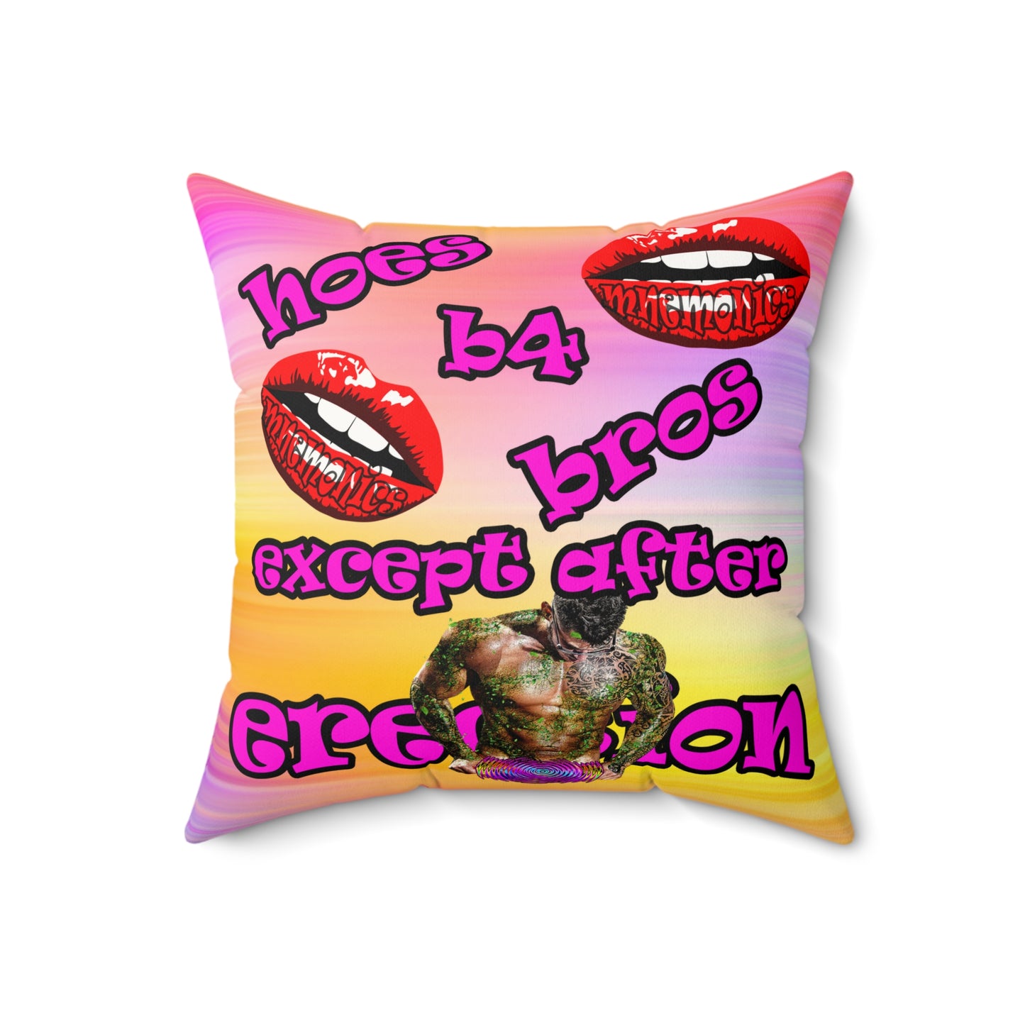hoes b4 bros - Faux Suede Square Pillow - (color blur)