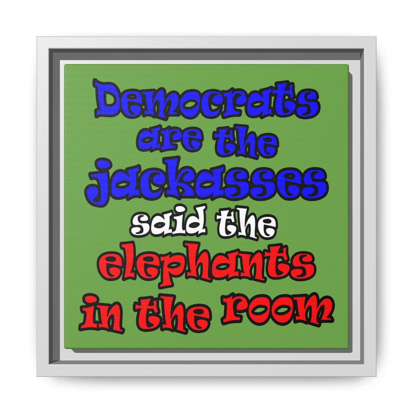 donkeys and elephants - framed canvas art (green)