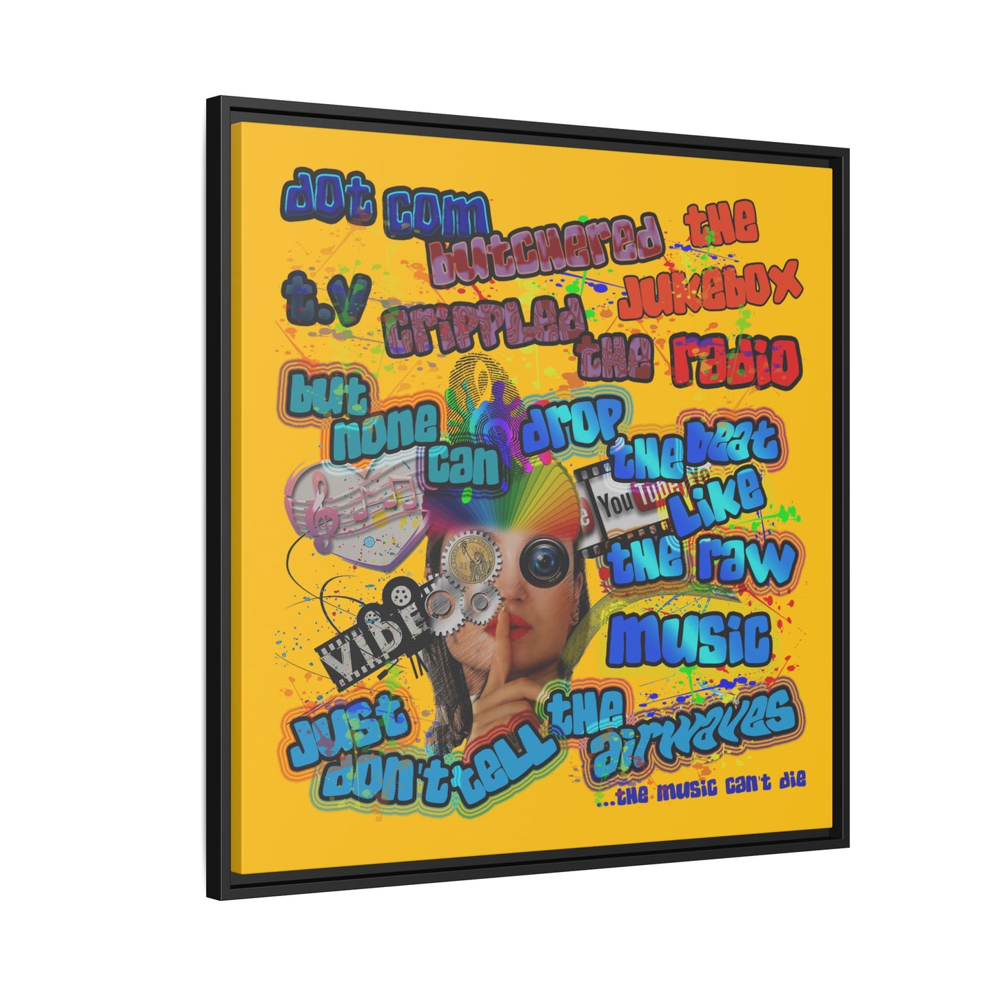 drop the beat - framed canvas art (yellow)