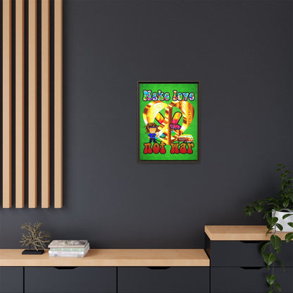 love peace - framed canvas art (green turf)