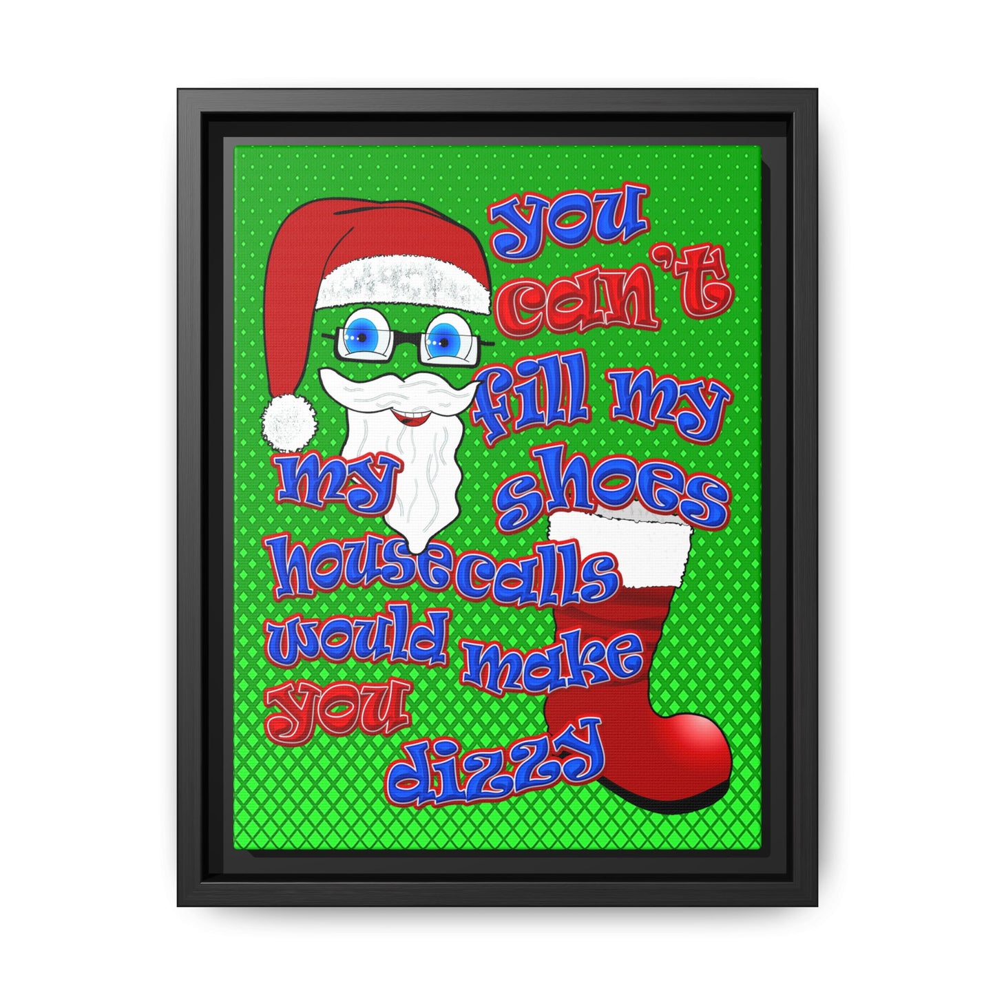 santa's shoes - framed canvas art (logo green)