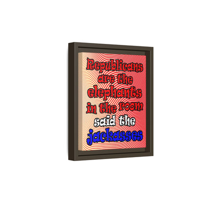 donkeys and elephants - framed canvas art (yellow-orange wave)