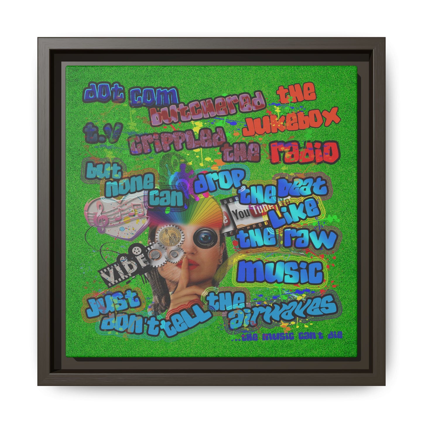 drop the beat - framed canvas art (green turf)