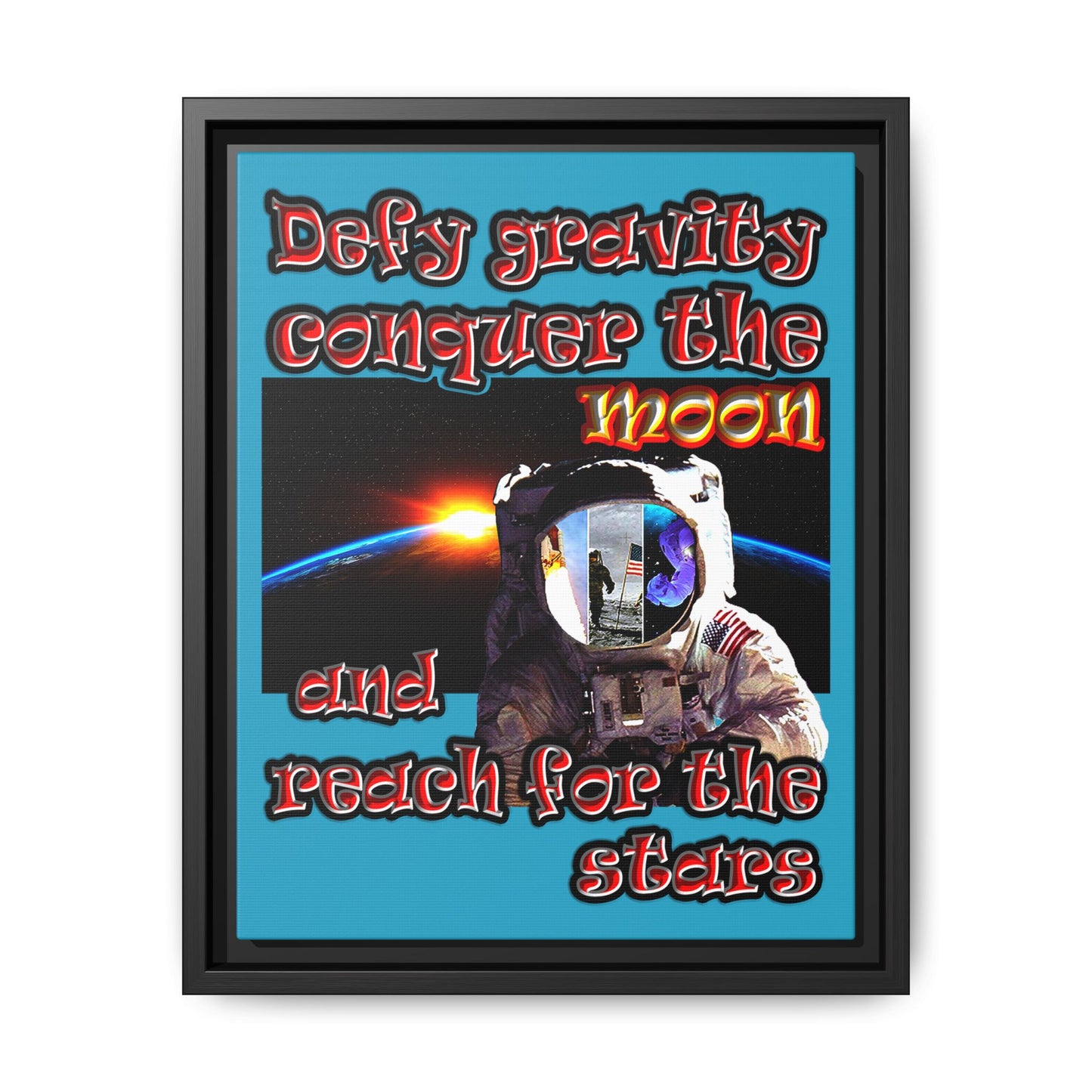 defy conquer reach - framed canvas art (turquoise)