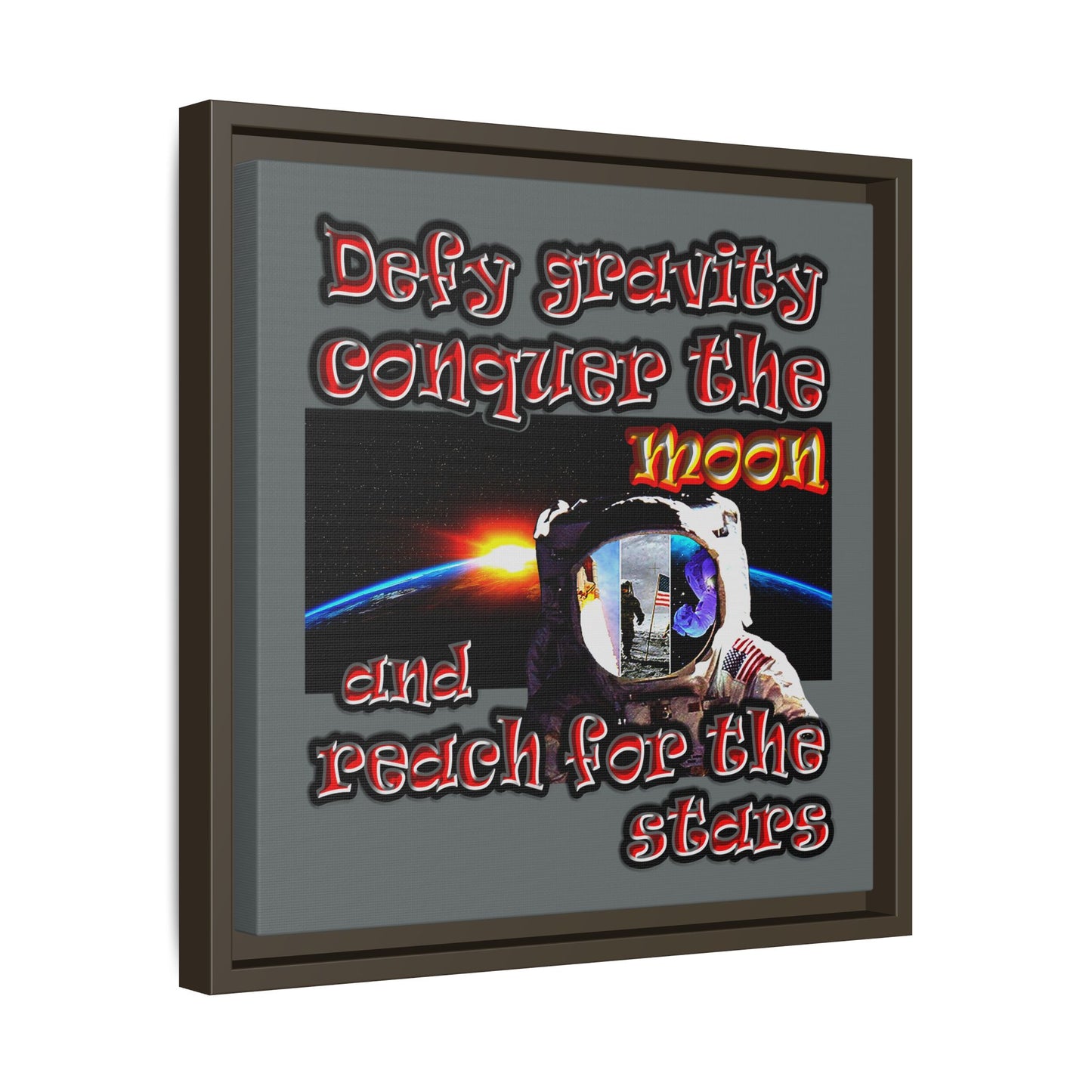 defy conquer reach - framed canvas art (dark grey)