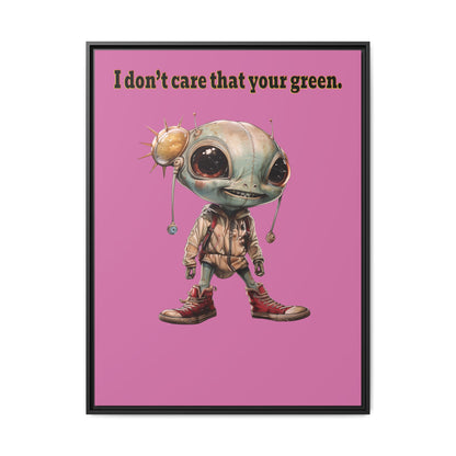 I don't care that your green - framed canvas art (light pink)