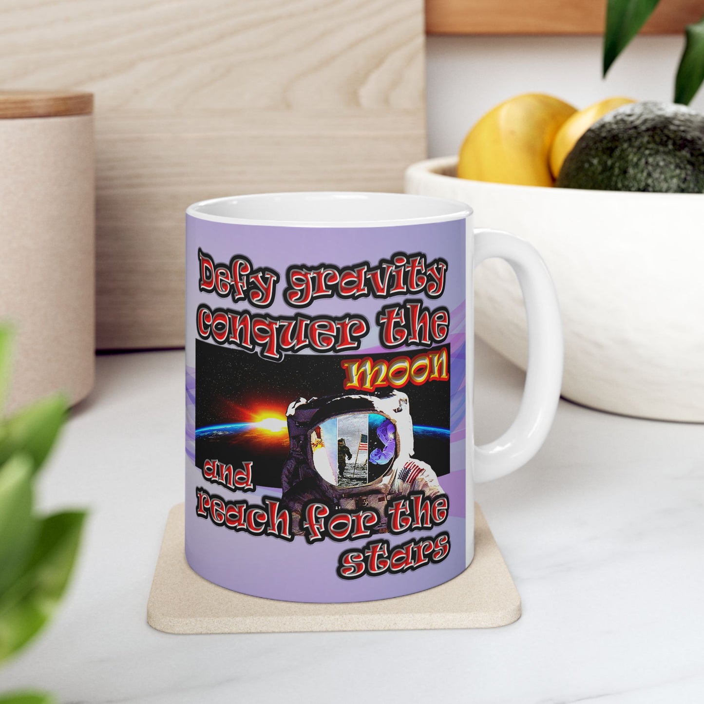 defy conquer reach - White Mug (light blue-pink wave)