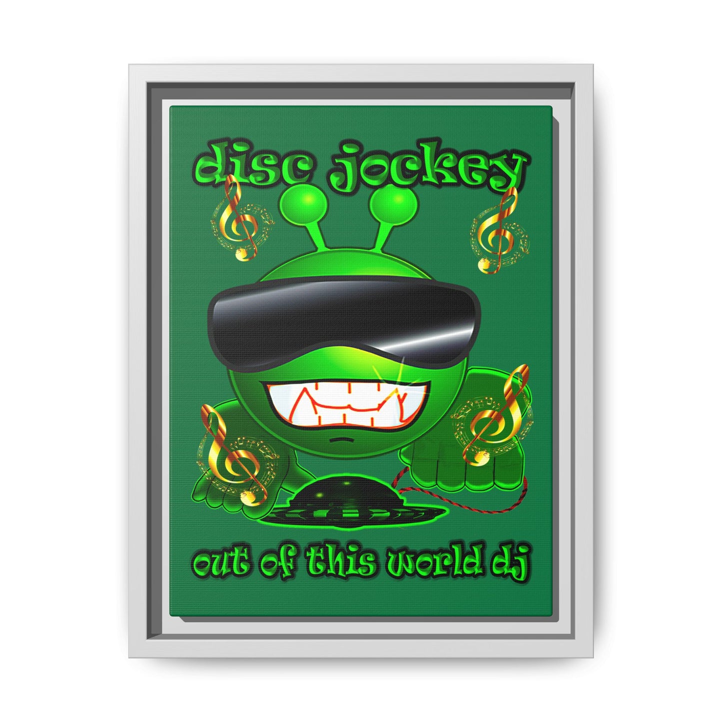 disc jockey - framed canvas art (dark green)