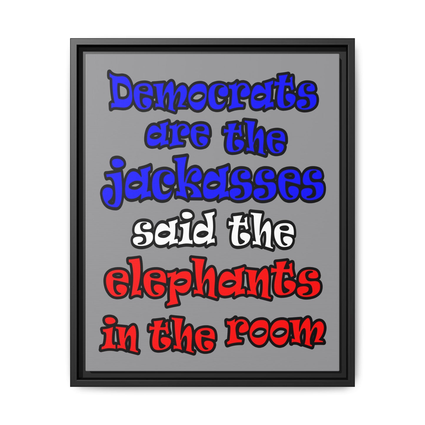 donkeys and elephants - framed canvas art (grey)