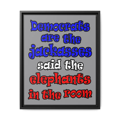 donkeys and elephants - framed canvas art (grey)