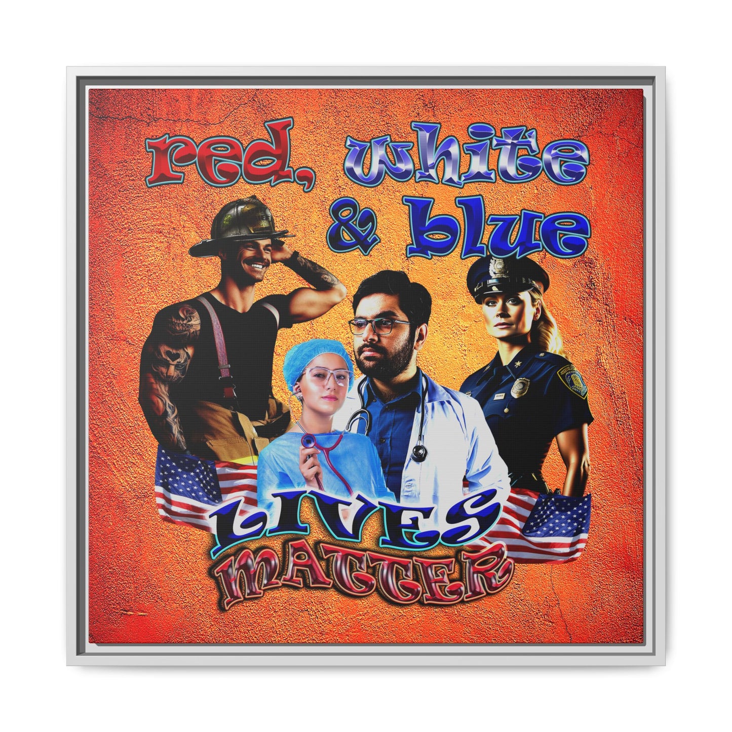 rw&b lives matter - framed canvas art (burnt orange)