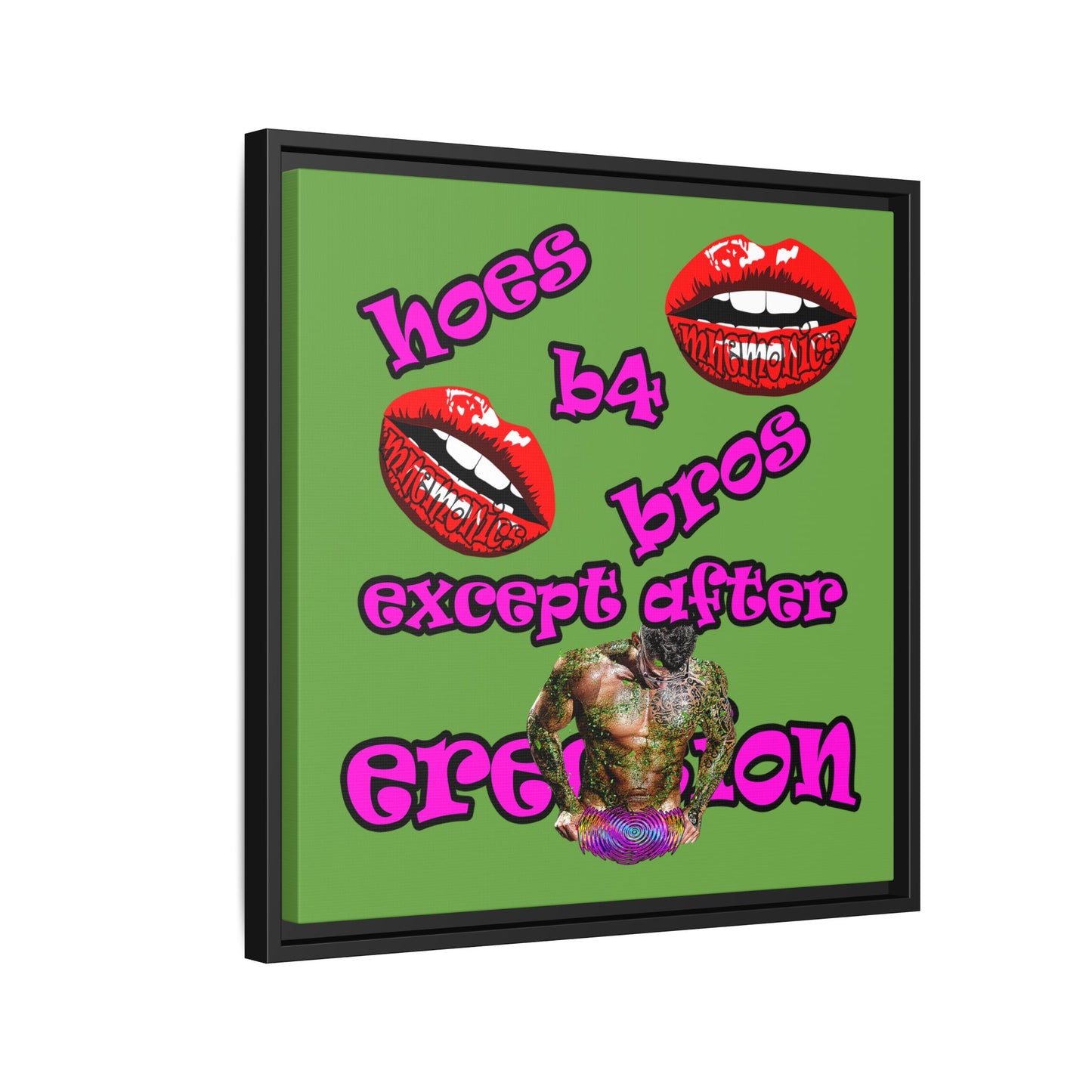 hoes b4 bros - framed canvas art (green)