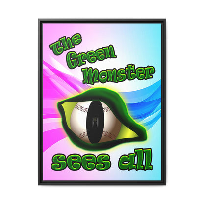 green monster - framed canvas art (light blue-pink wave)