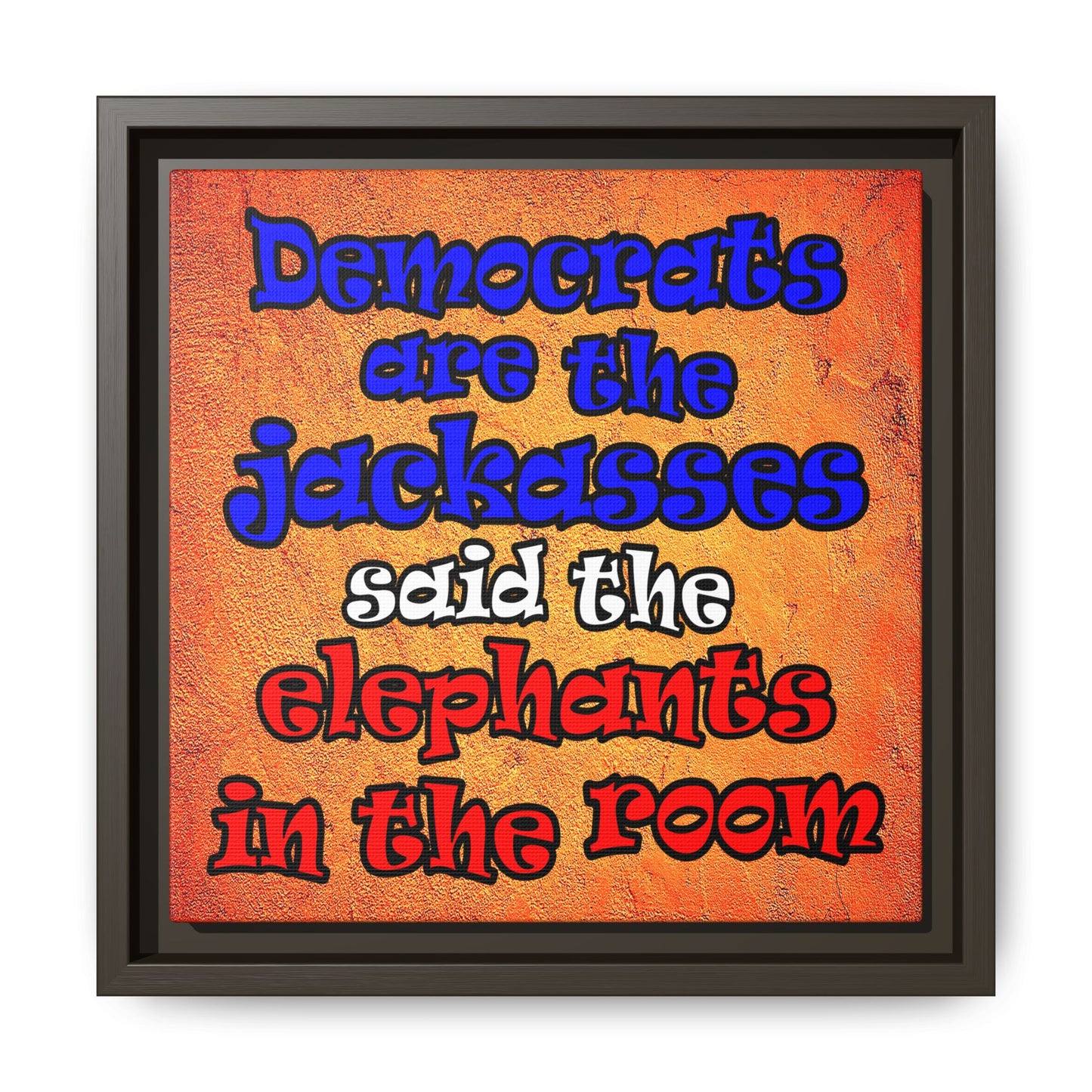donkeys and elephants - framed canvas art (burnt orange)