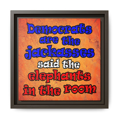 donkeys and elephants - framed canvas art (burnt orange)