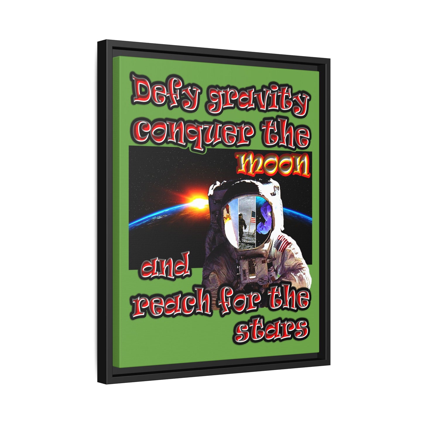 defy conquer reach - framed canvas art (green)