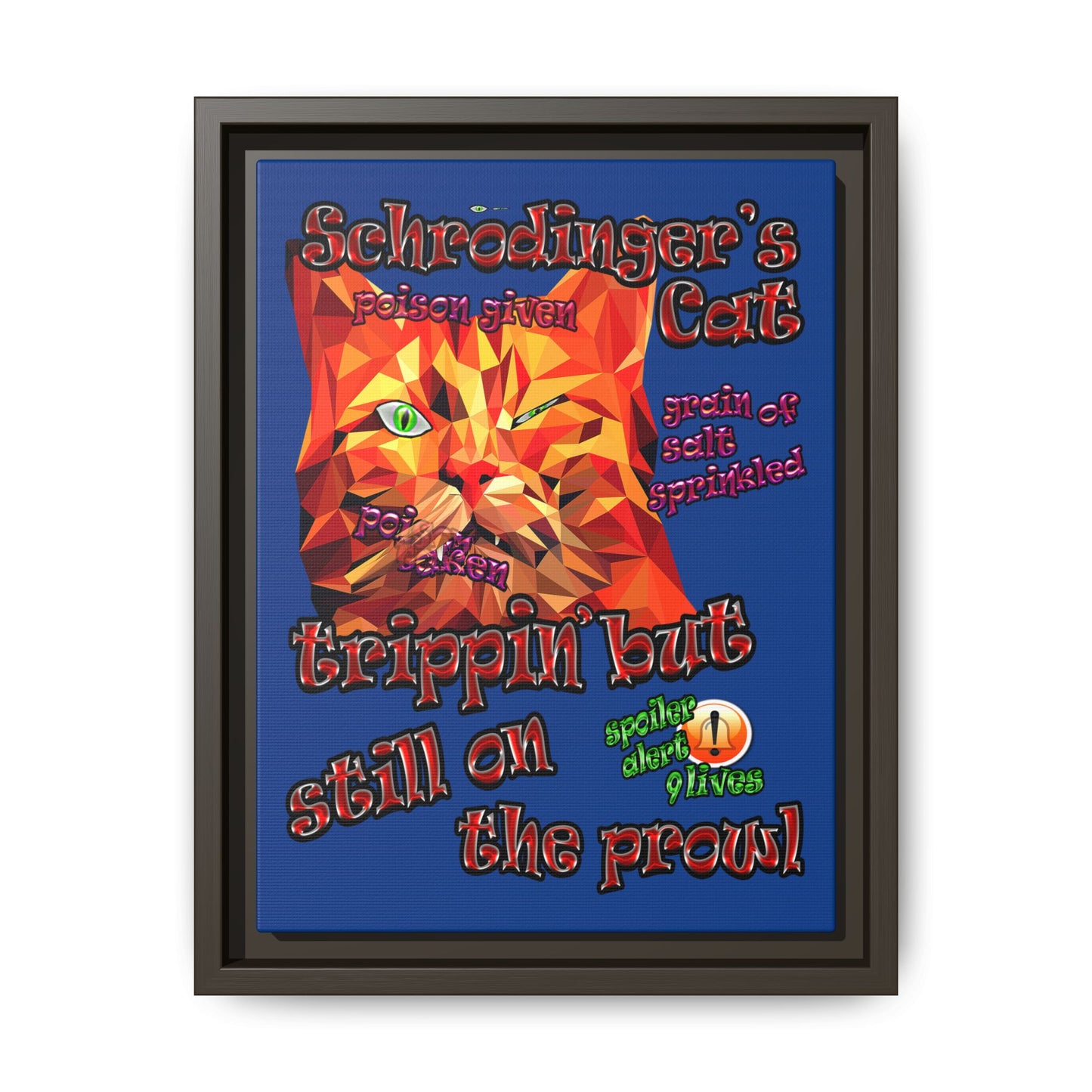 schrodinger's cat - framed canvas art (dark blue)
