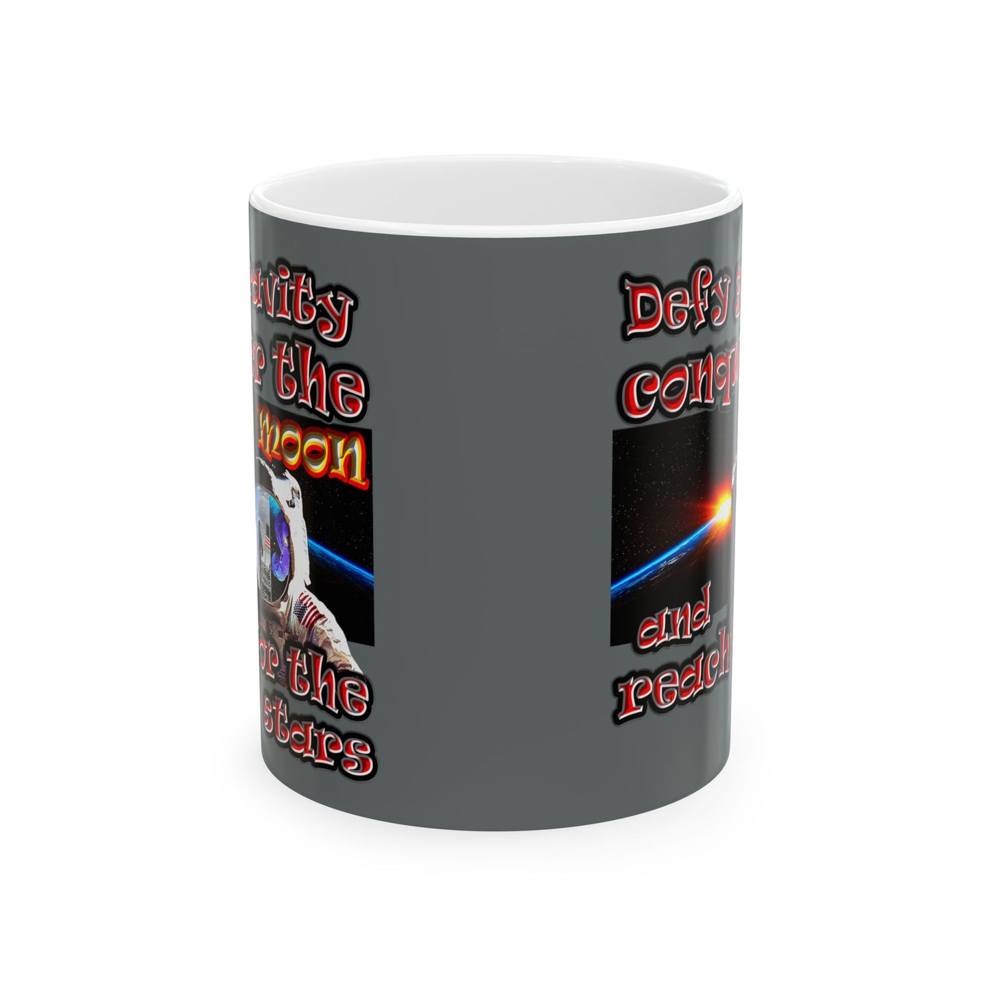 defy conquer reach - White Mug (dark grey)