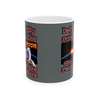 defy conquer reach - White Mug (dark grey)