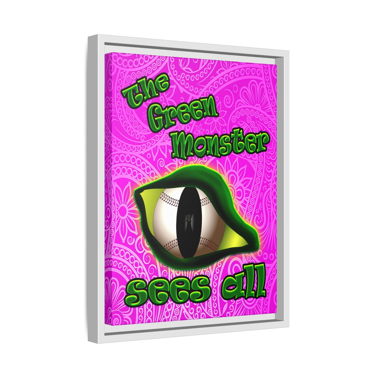 green monster - framed canvas art (pink swirl)