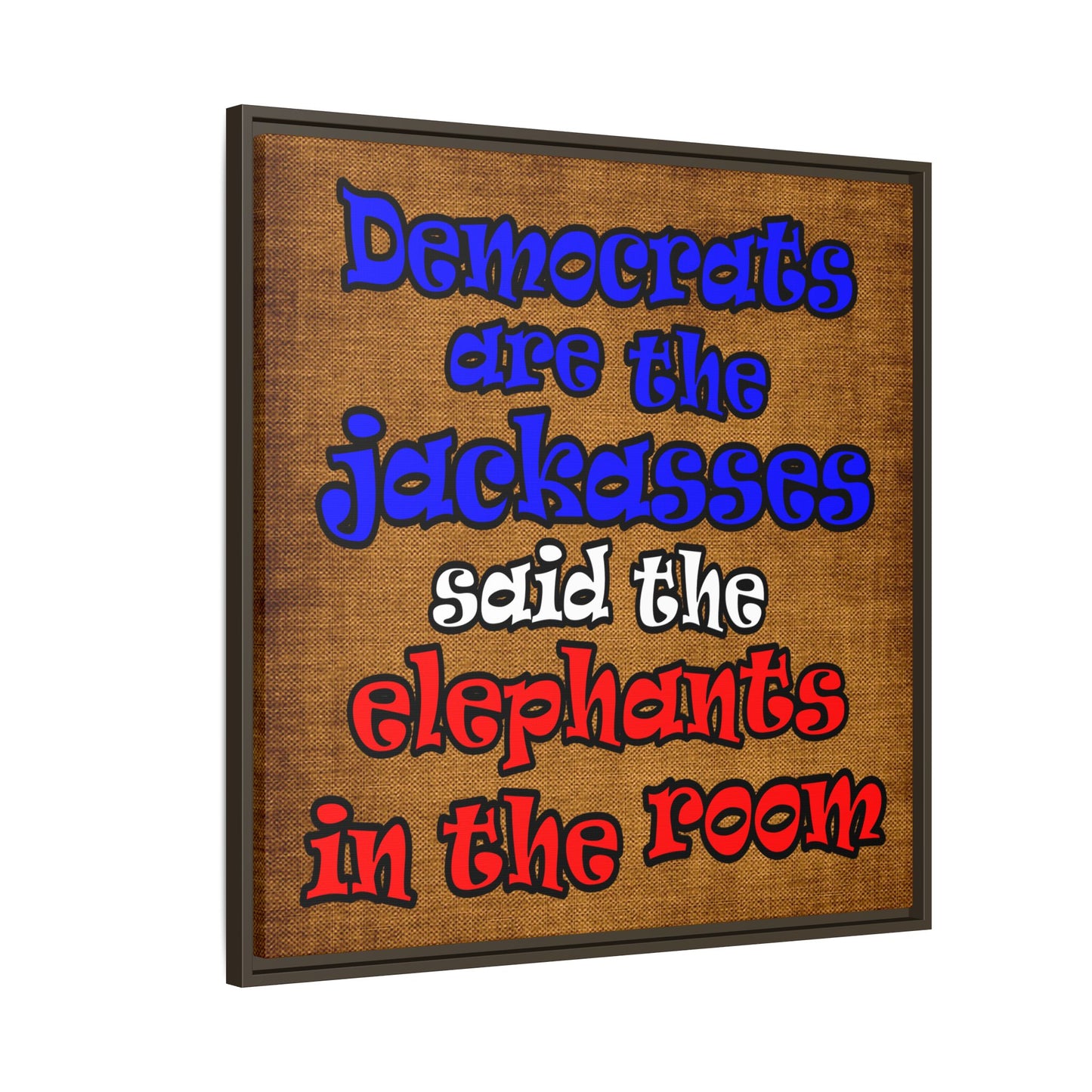 donkeys and elephants - framed canvas art (brown papyrus)