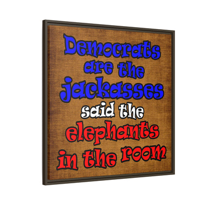 donkeys and elephants - framed canvas art (brown papyrus)