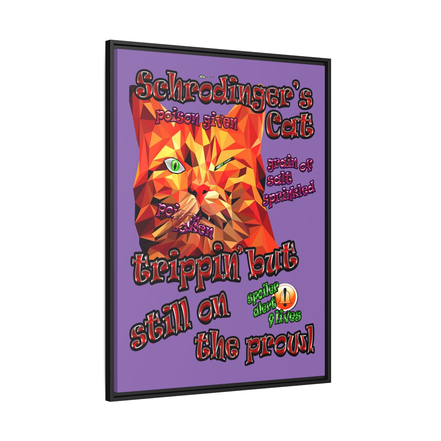schrodinger's cat - framed canvas art (light purple)