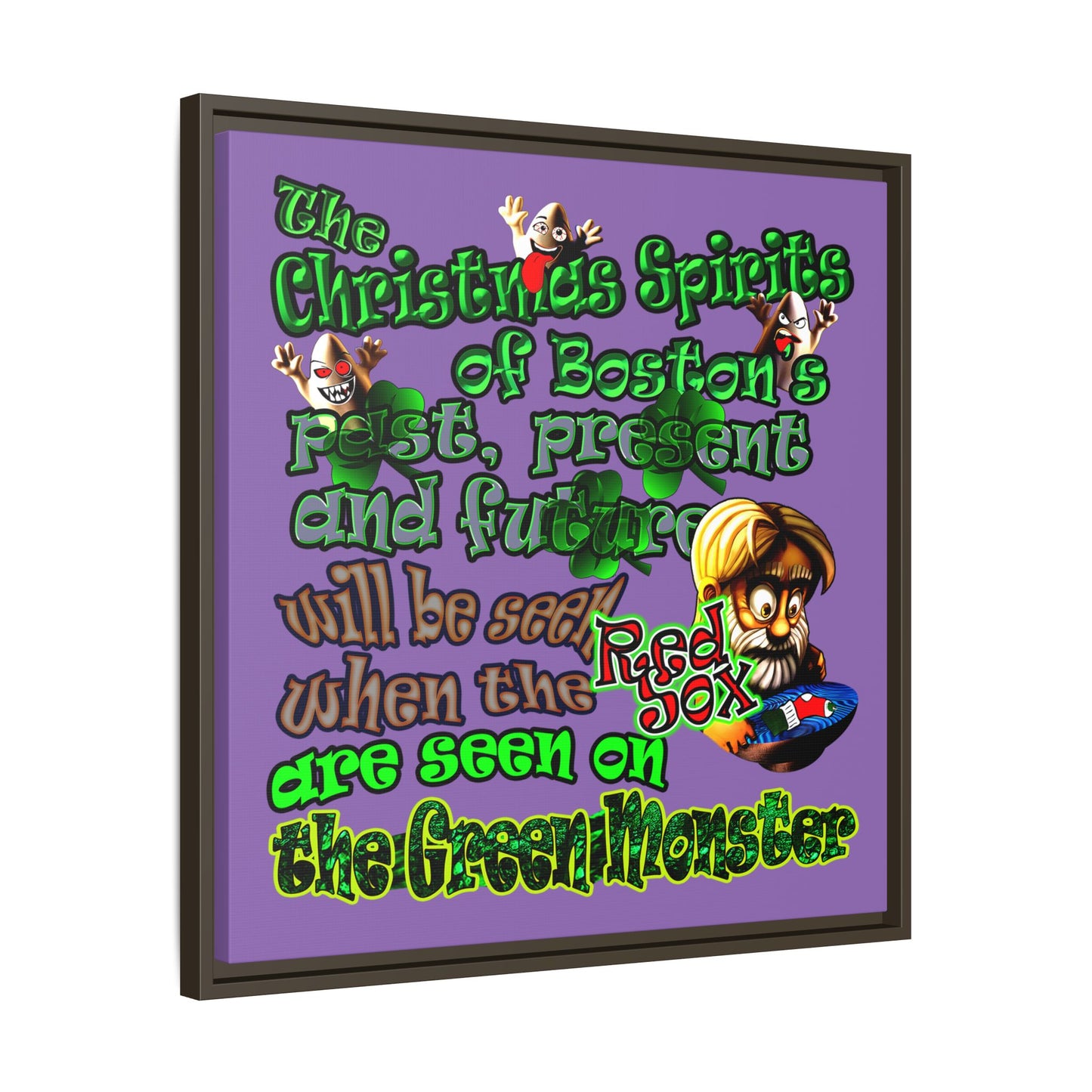 christmas spirits of boston - framed canvas art (light purple)