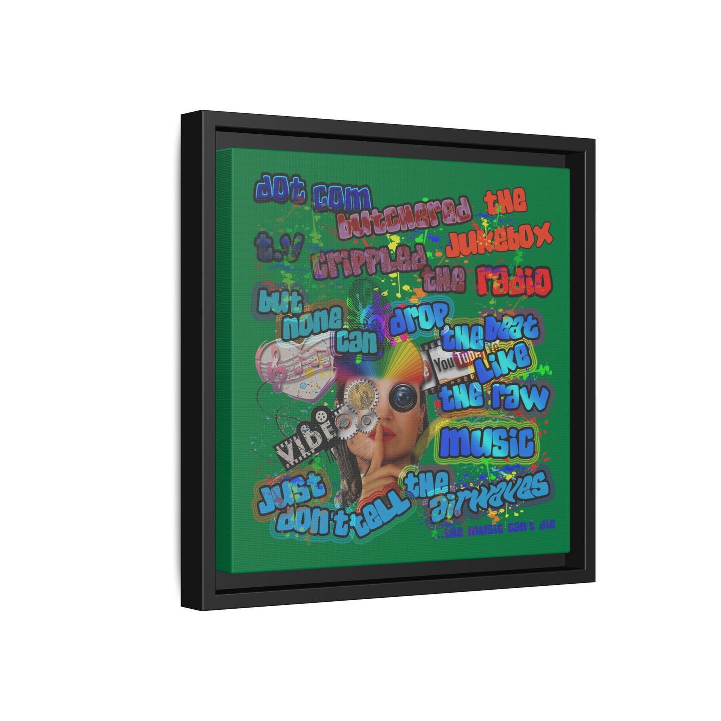 drop the beat - framed canvas art (dark green)