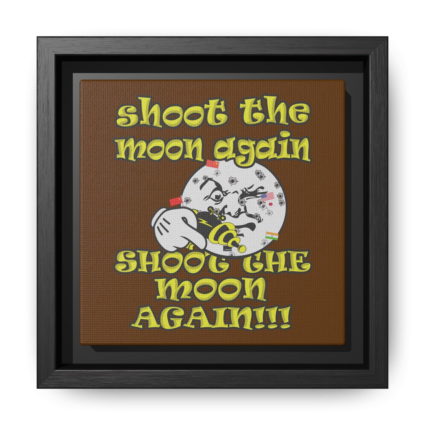 shoot the moon again - framed canvas art (brown)