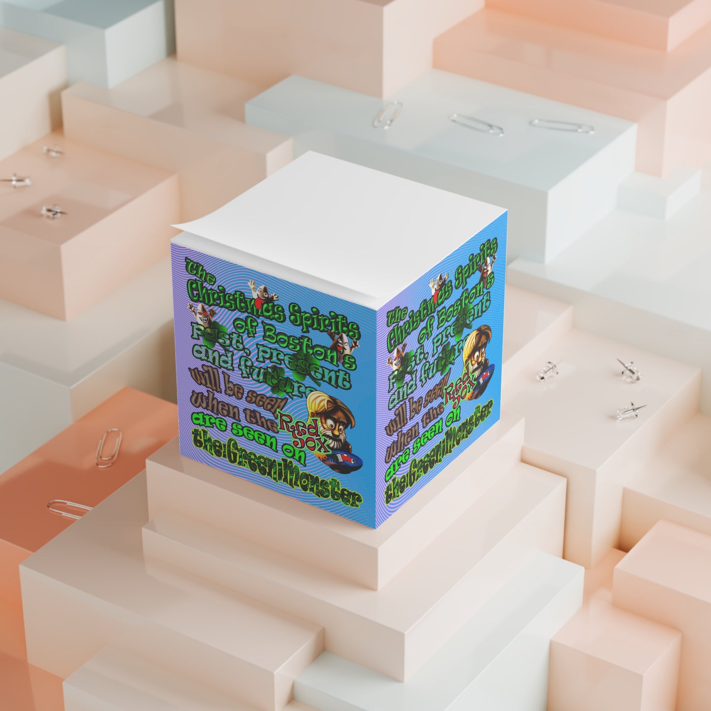 christmas spirits of boston - note cube (light blue-purple wave)