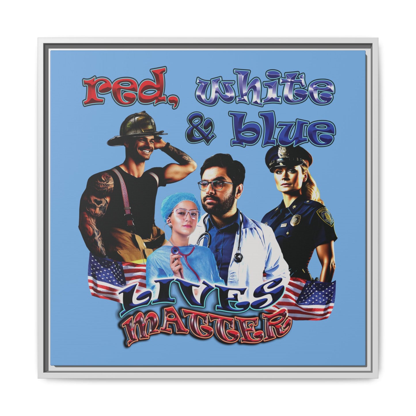rw&b lives matter - framed canvas art (light blue)