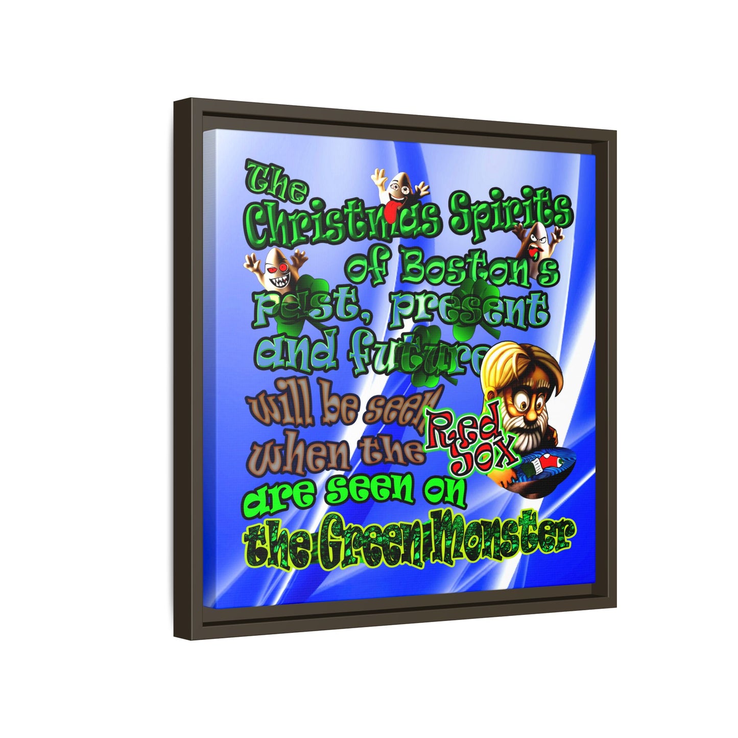 christmas spirits of boston - framed canvas art (blue-white wave)