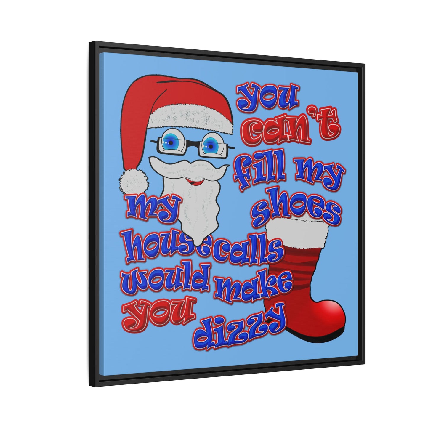 santa's shoes - framed canvas art (light blue)