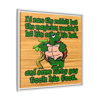 turtle race - framed canvas art (butterscotch wood finish)