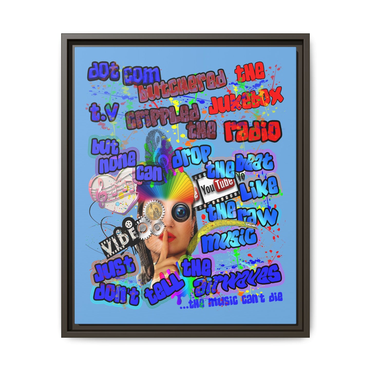 drop the beat - framed canvas art (light blue)