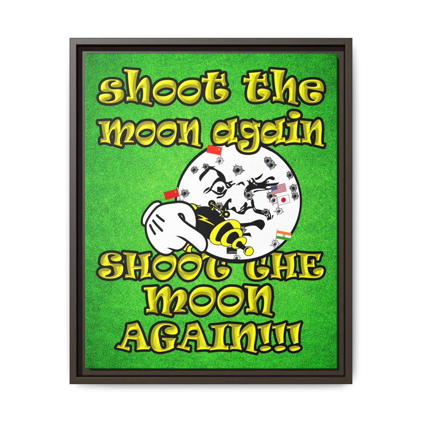 shoot the moon again - framed canvas art (green turf)