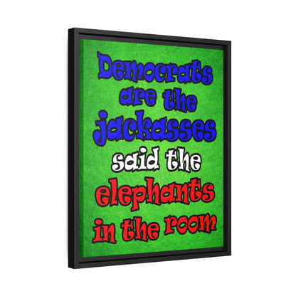 donkeys and elephants - framed canvas art (green turf)