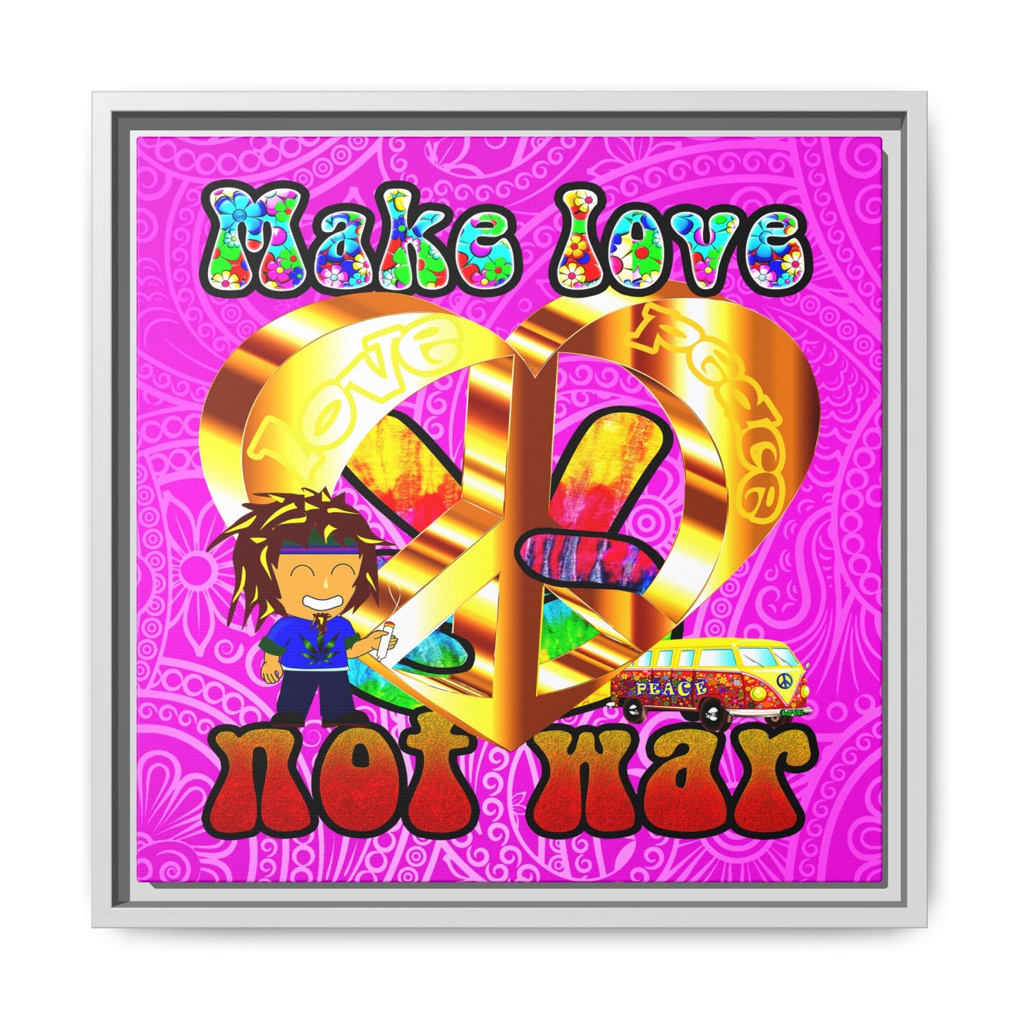 love peace - framed canvas art (pink swirl)