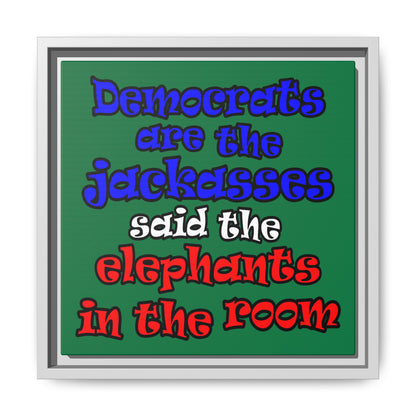 donkeys and elephants - framed canvas art (dark green)