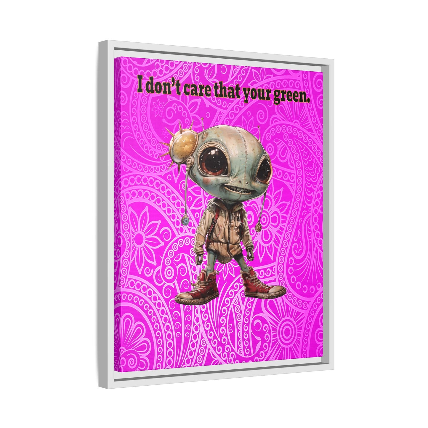 I don't care that your green - framed canvas art (pink swirl)