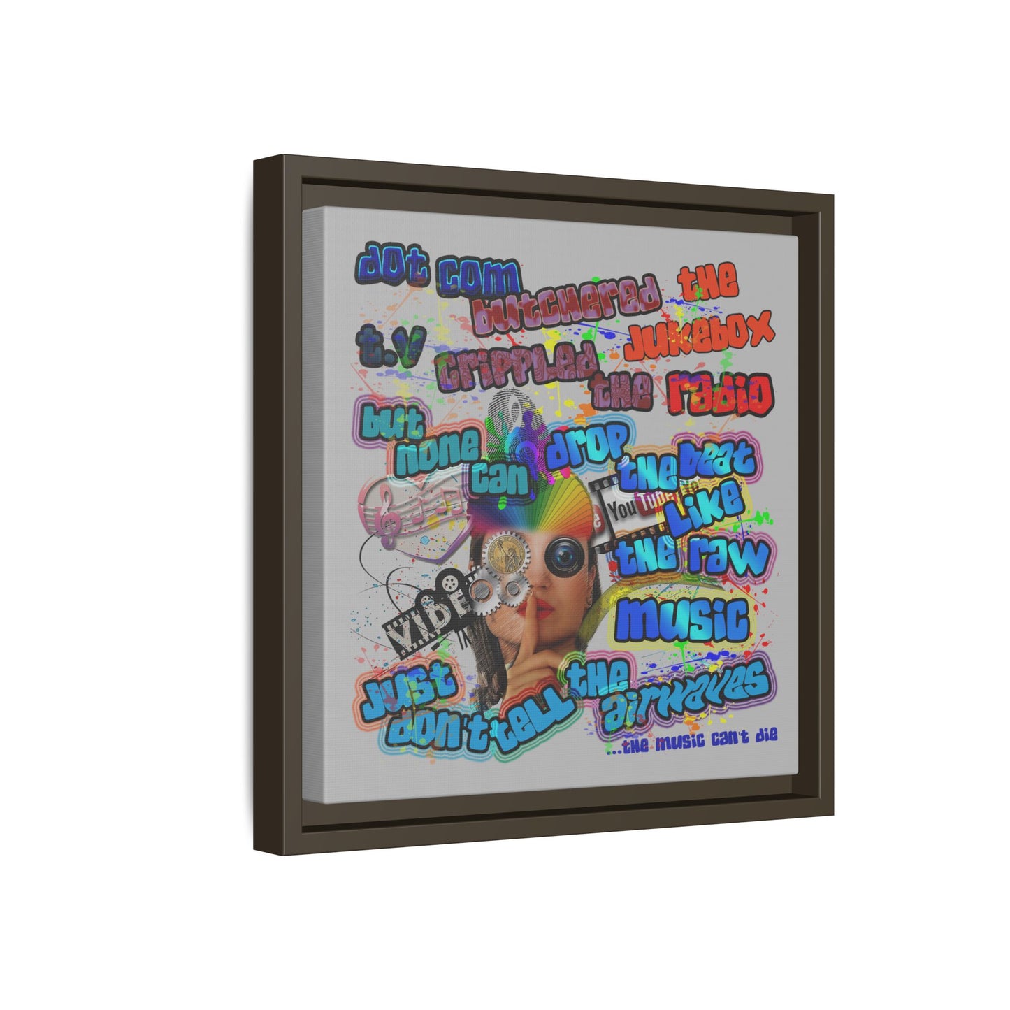 drop the beat - framed canvas art (light grey)