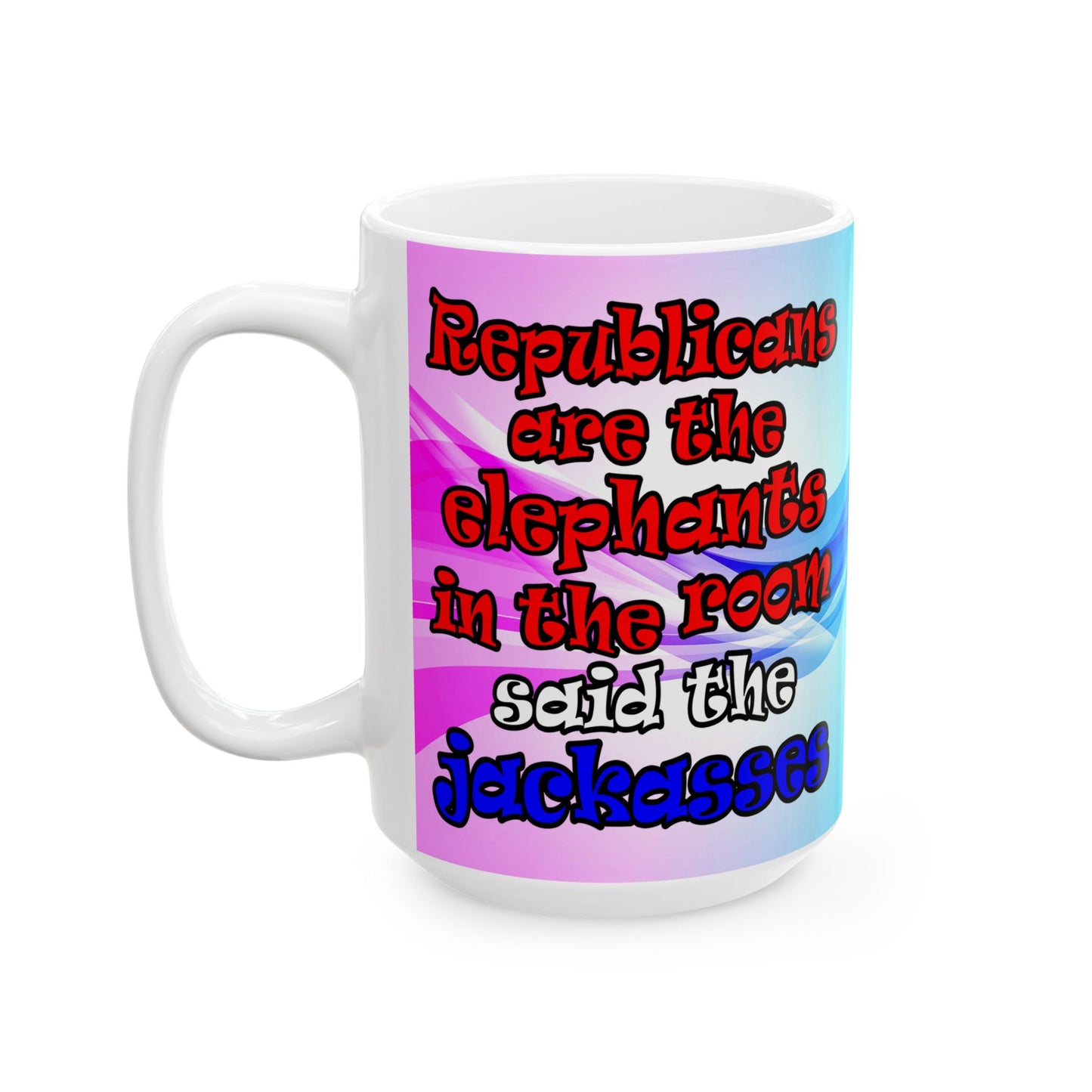 donkeys and elephants - White Mug (light blue-pink wave)