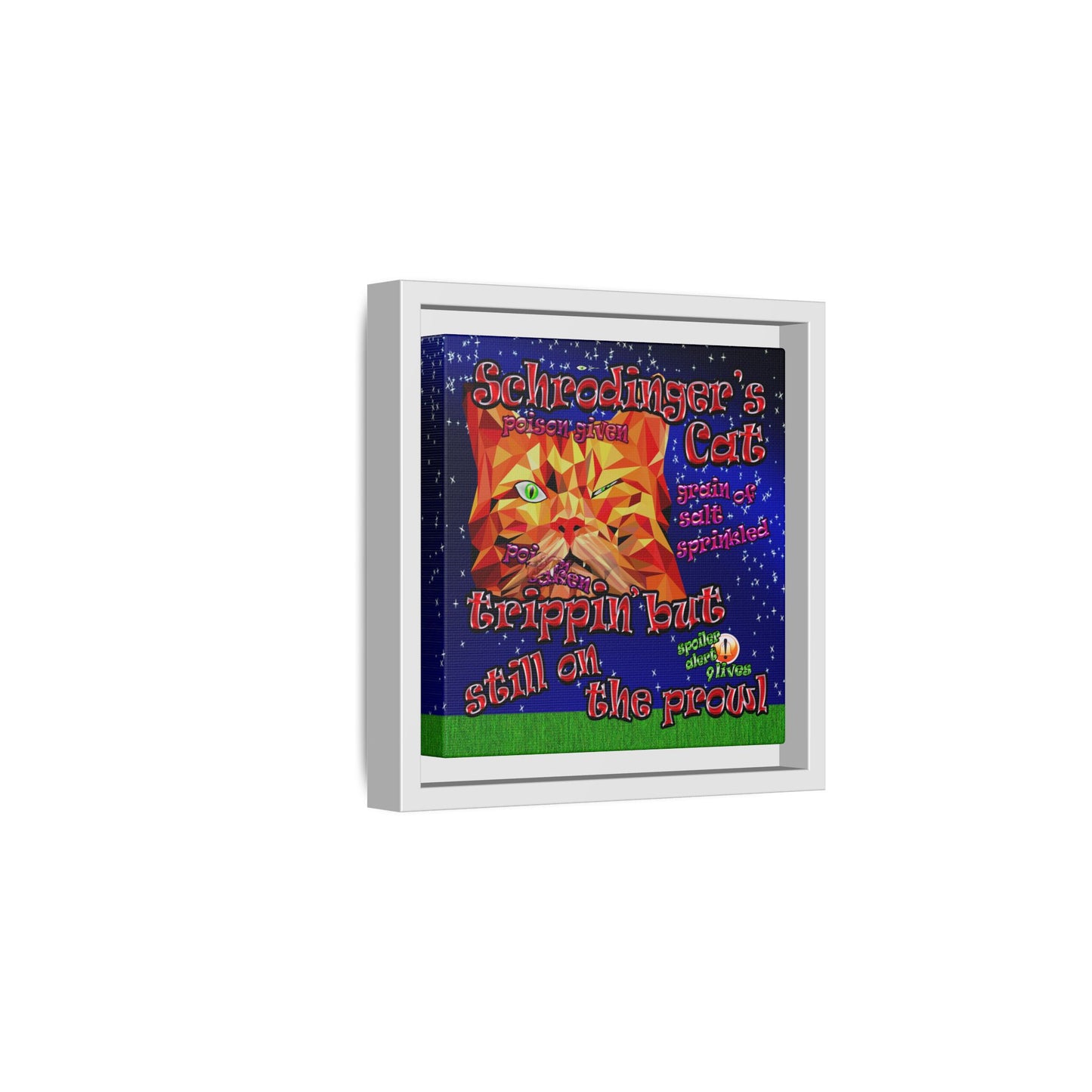 schrodinger's cat - framed canvas art ('snoops' background)